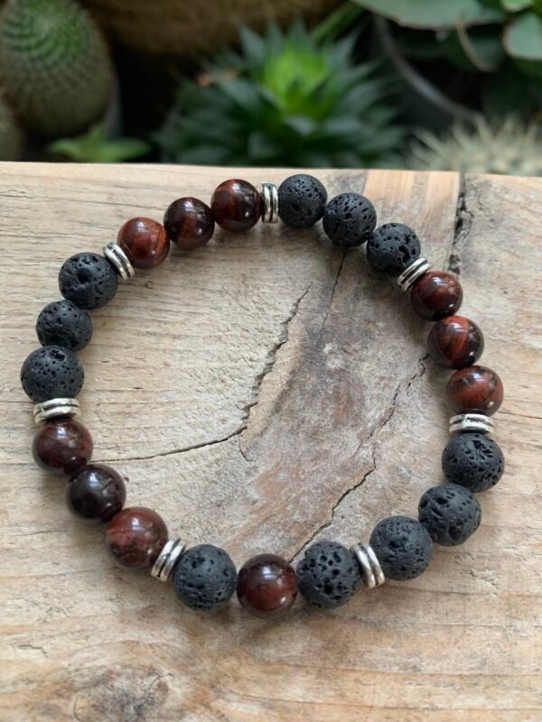 Bracelet en pierres naturelles Pierre de Lave et Oeil de Taureau – Image 3
