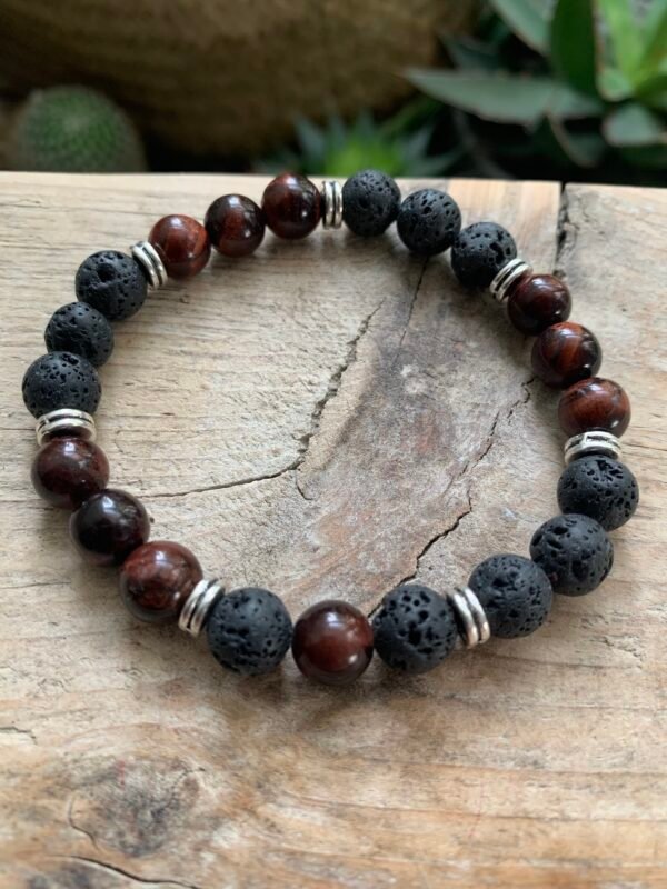 Bracelet en pierres naturelles Pierre de Lave et Oeil de Taureau – Image 4