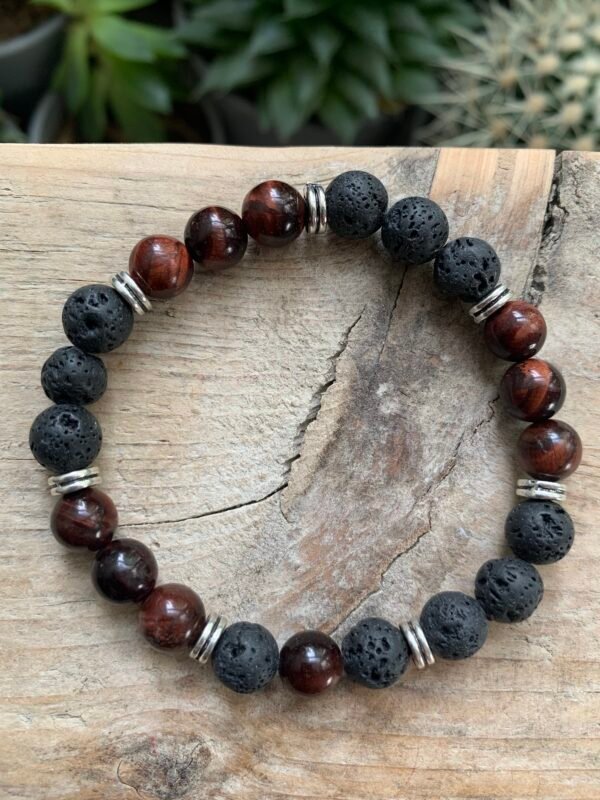 Bracelet en pierres naturelles Pierre de Lave et Oeil de Taureau – Image 2