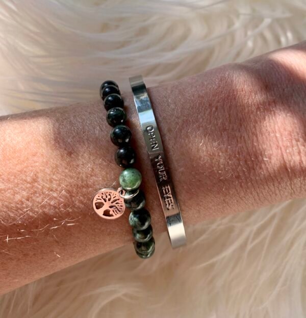 Bracelets en pierres naturelles Diopside et son arbre de vie argenté – Image 5