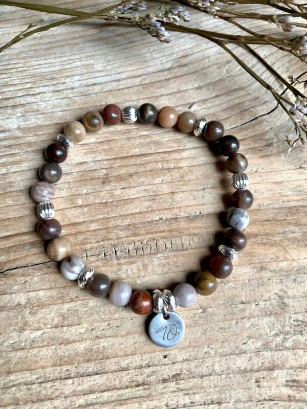 Bracelet Elipse argenté en pierres naturelles Bois Fossile – Image 11