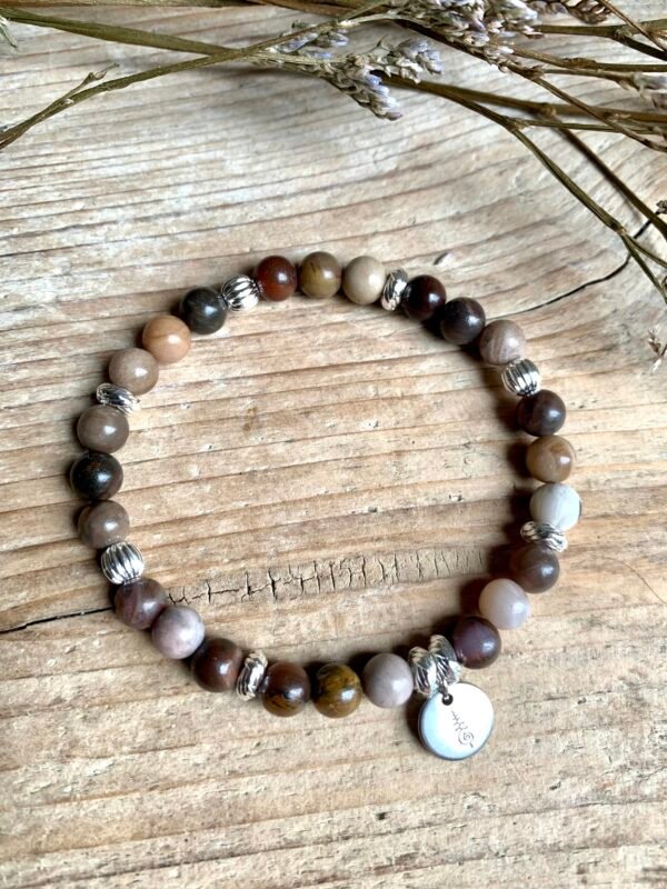 Bracelet Elipse argenté en pierres naturelles Bois Fossile – Image 10