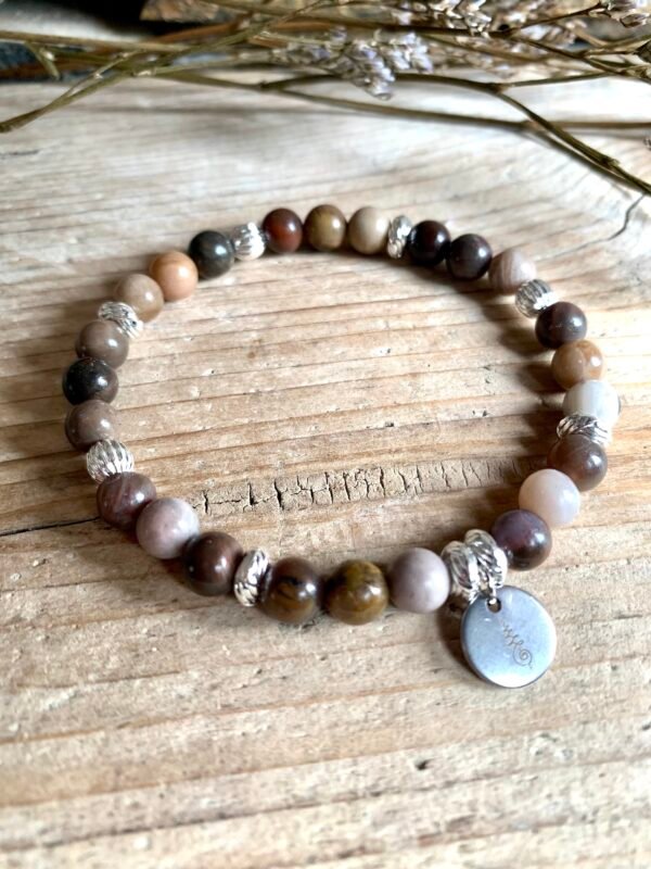 Bracelet Elipse argenté en pierres naturelles Bois Fossile – Image 9