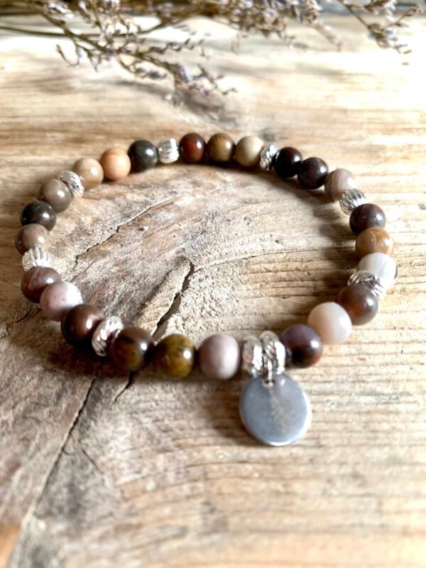 Bracelet Elipse argenté en pierres naturelles Bois Fossile – Image 8