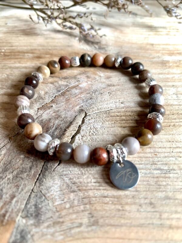 Bracelet Elipse argenté en pierres naturelles Bois Fossile – Image 7
