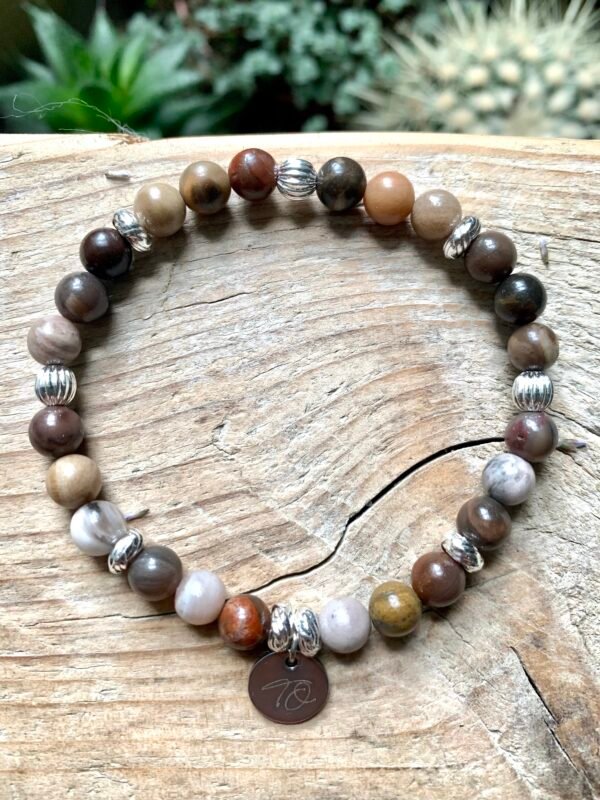 Bracelet Elipse argenté en pierres naturelles Bois Fossile – Image 5
