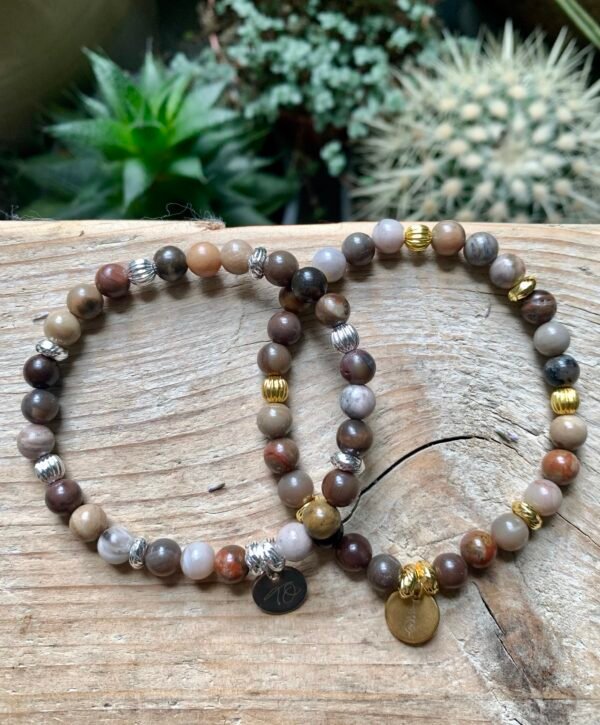 Bracelet Elipse argenté en pierres naturelles Bois Fossile – Image 6